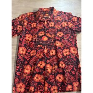Retro Rifle Shotgun Safari Shirt Men's Button Large Tropical Floral Orange